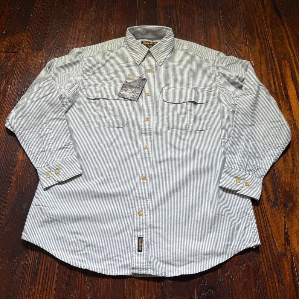 NWT Woolrich Shirt Mens M White Striped Button Up Heavyweight Workwear Pocket